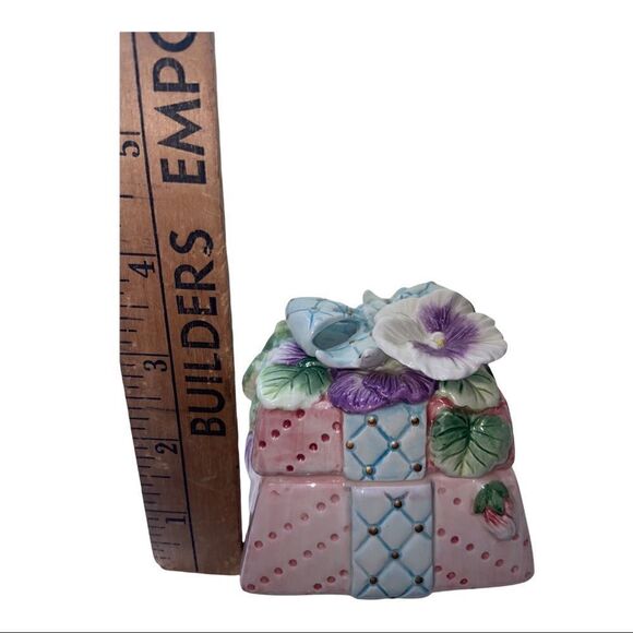 Fitz and Floyd Vintage Essentials Porcelain Blue Floral Square Trinket Box - Picture 8 of 13